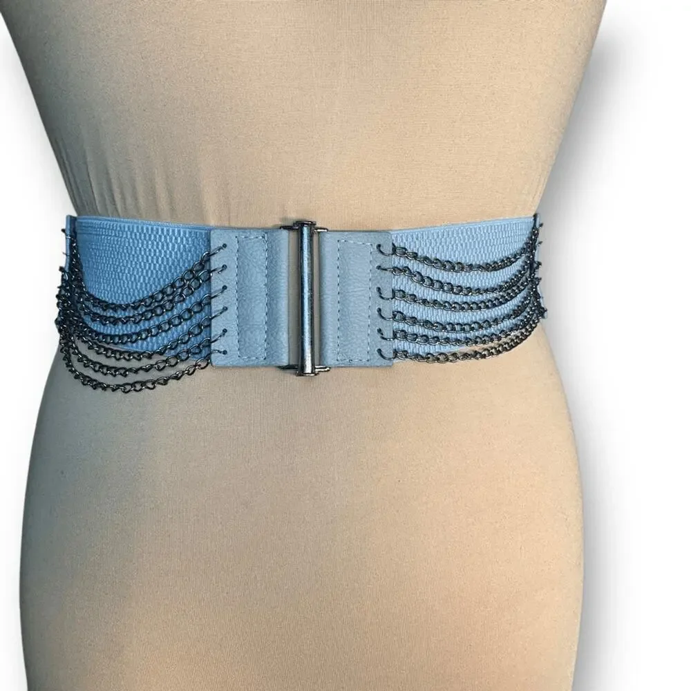 Vintage Y2K Gray Leather Layered Chain Belt Festival Statement Edgy Accessory